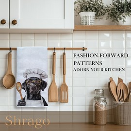 Shrago Funny Black Labrador Retriever Kitchen Towels, Black Lab Gifts for Women Men Dish Tea Towels for Kitchen, Gifts for Labrador Dog Lovers Decorative Hand Towels, 16x24 Inch