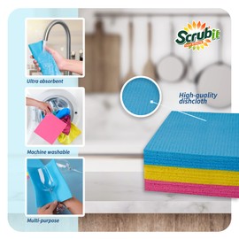 SCRUBIT Swedish Dishcloths for Kitchen - 15 Pack - Ultra Absorbent Paper Towels for Kitchen, Washing Dishes, and More - Reusable Cellulose Sponge Cloths (Assorted Colors)