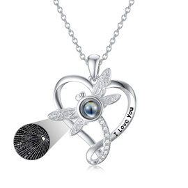 Dorunmo I Love You Necklace 100 Languages Projection Necklace 925 Sterling Silver Heart Dragonfly Pendant Necklace Romantic Valentines Birthday Gifts for friend Women