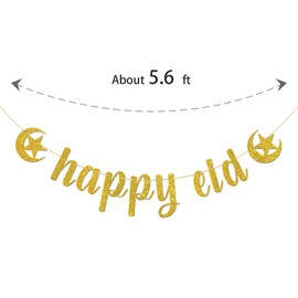 Happy Eid Banner, 2025 Ramadan Party Decorations,Eid Festival Muslim Islam Party Decorations, Gold Glitter