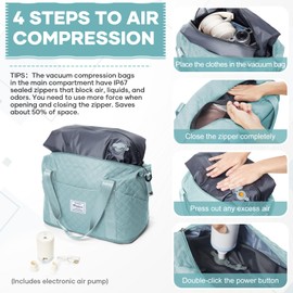 Vacuum Travel Bags with Pump, Large Duffle Bag Personal Item 18x14x8 Inches, Expandable Weekender Bags Women Men, Overnight Carry on Bag for Airplanes, Traveling, Trips, Sport, Hospital - Blue