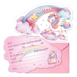 GEBETTER Unicorn Rainbow Invitation Cards for Children's Birthday 14 x 9 cm Birthday Party Invitation School Invitation for Girls and Boys Birthday Invitations Children Birthday Party Children's Party