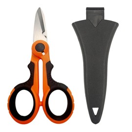 Electrician Scissors with Protective Cover, Heavy Duty Anti-Slip Fiber Cable Cutter, Fishing Line Scissors for Fishing Trimming, Wire Braid (1Pcs Orange)