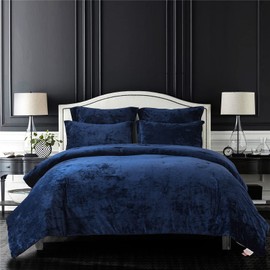 Sunshine Nicole Distressed Velvet Comforter Set, Distressed Velvet Face and Brushed Solid Microfiber Reverse, with Light Weight Soft Poly Fill, 5 Pieces Navy, Queen
