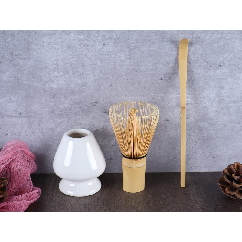 Matcha Tea Set Bamboo Matcha Whisk, Ceramic Whisk Holder, Tea Scoop,