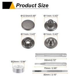 HARFINGTON 24Set Leather Snaps Fasteners Kit 12.5mm Brass Press-Stud Cap Button Metal Snap Buttons with 4 Install Tools for Coats Bags Leathers Marine Boat Canvas, 3 Colors