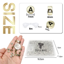 TOAOB 1000pcs Gold Round Letter Beads 4x7mm Acrylic Alphabet Craft Beads A to Z Letter with Elastic String for DIY Jewelry Making Bracelets Necklaces Keychains
