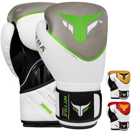 Mytra Fusion Punch Hard Boxing Gloves Artificial Leather Boxing Gloves 10oz 12oz 14oz 16oz Boxing Gloves for Training Punching Sparring Punching Bag Muay Thai Kickbox (16-oz, White Grey)