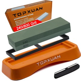Topxuan Knife Sharpening Stone 2 Sided 240/800 Grit Sharpener Waterstone,Professional Kitchen Whetstone with Orange Plastic Base,Non-slip Rubber and Angle Guide