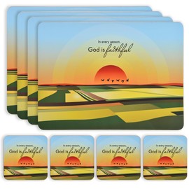 Christian placemats Set of 4, 11.4" x 8.5", Cork-Backed, Plus 4 Coasters, Heat Resistant, Trust in The Lord. Religious Table mats Set of 4, by Just Cards Direct (Multicolored/Faithful)