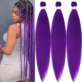 UPruyo Pre Stretched Braiding Hair Extensions Purple Box Braids Crochet Hair Knotless Non Toxic Hypoallergenic Braiding Hair Pre Stretched Purple Weave Bundles 26 Inch 3 Packs