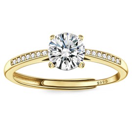 JeweBella Adjustable 925 Sterling Silver Rings for Women 18K Gold Plated Eternity Promise Engagement Ring Wedding Rings Cubic Zirconia Thumb Ring Womens Anniversary Jewellery Gifts with Box