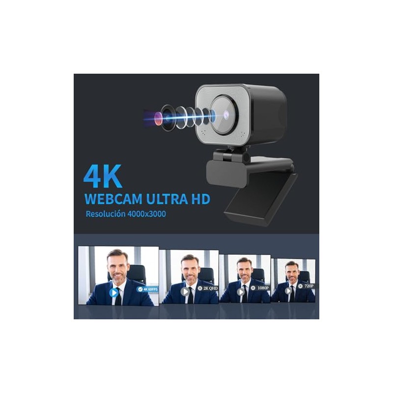 NOVAKA Cámara Web 4K, Micrófono Integrado con Cancelación de Ruido,