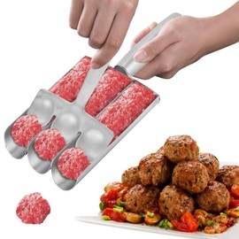 DIY Stainless Steel Meatball Maker, Multifunction Triple Meatball Making Tools with Cutting Spade, None-Stick Creative Meatball Maker Mold for Beef Meat Ball