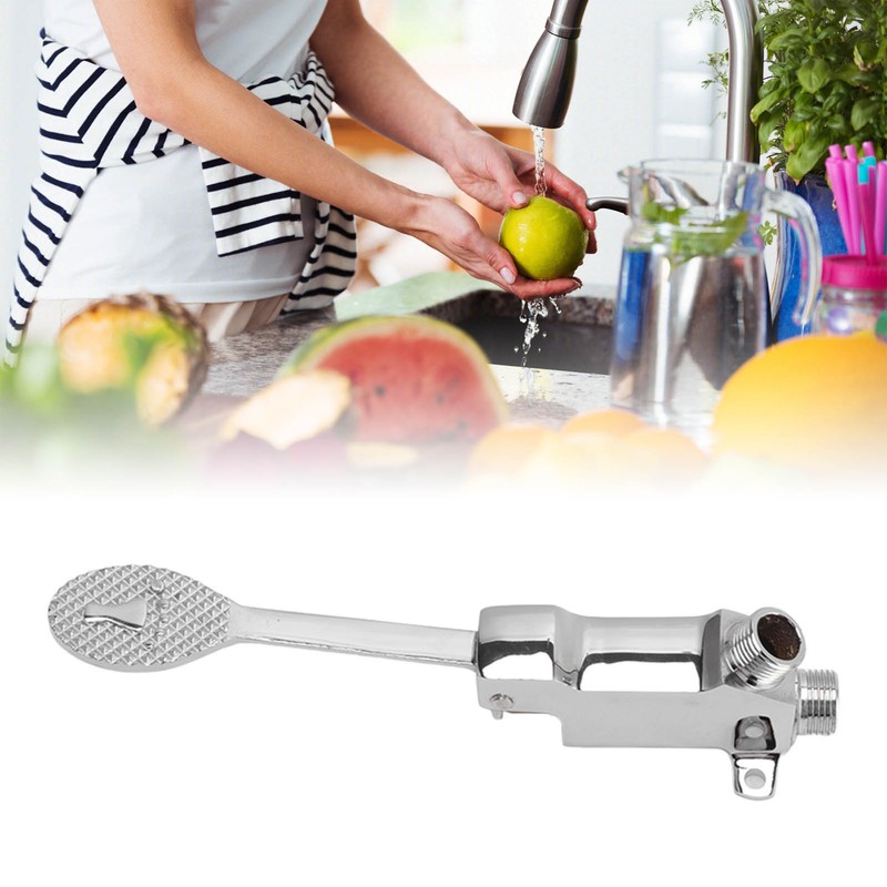 Faucet Foot Pedal Valve Silver Stainless Steel Water Saving Floor