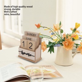 NDNCZDHC Perpetual Calendar Wooden Block Calendar for Desk Home Office Manual Retro Reusable Perpetual Date Desktop Calendar