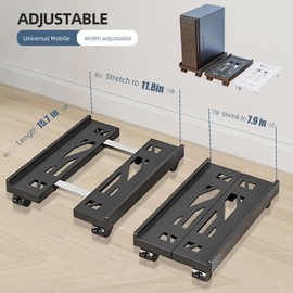 Adjustable Mobile CPU Stand, Ventilated Computer Tower Stand PC Tower Stand with 4 Caster Wheels Fits Most PC, Under Desk CPU Holder PC Floor Cart PC Riser for Gamers and Students (White)