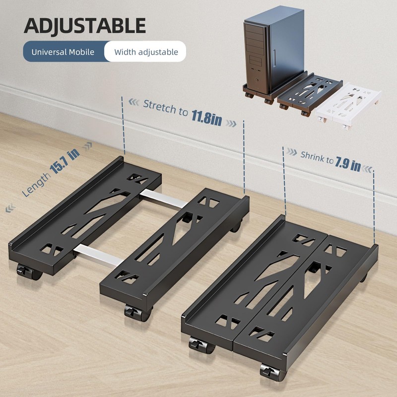 Adjustable Mobile CPU Stand, Ventilated Computer Tower Stand PC Tower