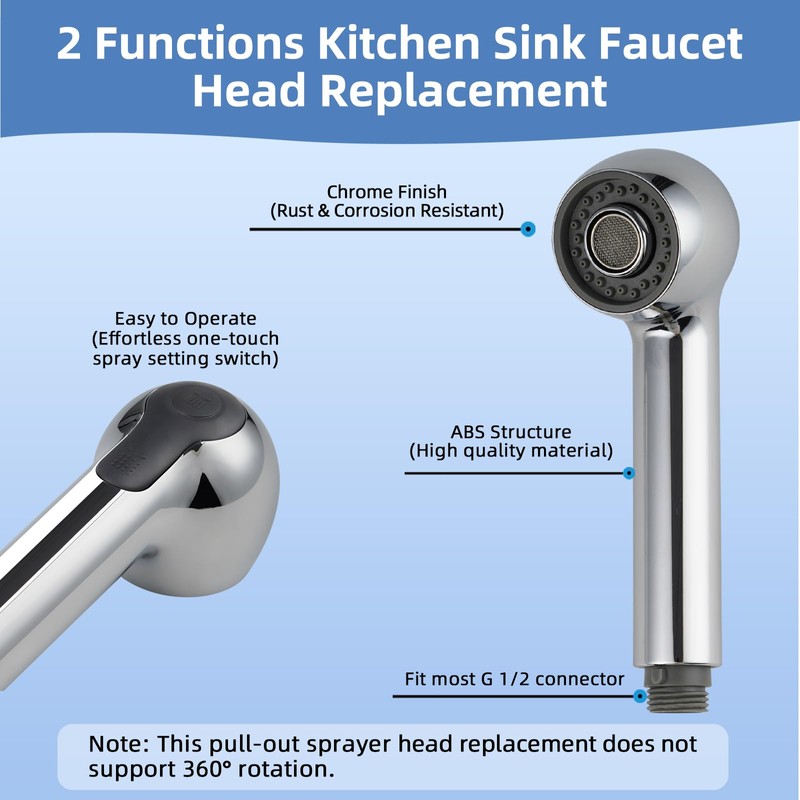 Hibbent Pull Out Sink Sprayer Head Replacement, 2 Function Kitchen