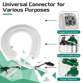Retractable Oxygen Tubing Reels, Non-Kink and Non-Twist Oxygen Hose Reel Retractable, Includes 2×360° Swivel Connector, 2×Clip and 1×Fixing Strap (12ft)