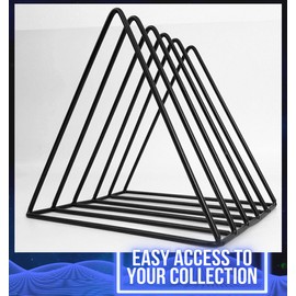 Vinyl Record Storage Holder Stand - Premium Triangle Metal Wire Magazine and Book Rack holds up to 33 Lp Album Records, Simple, Functional and Contemporary Vinyl Organizer - Small 5slots (Rose)