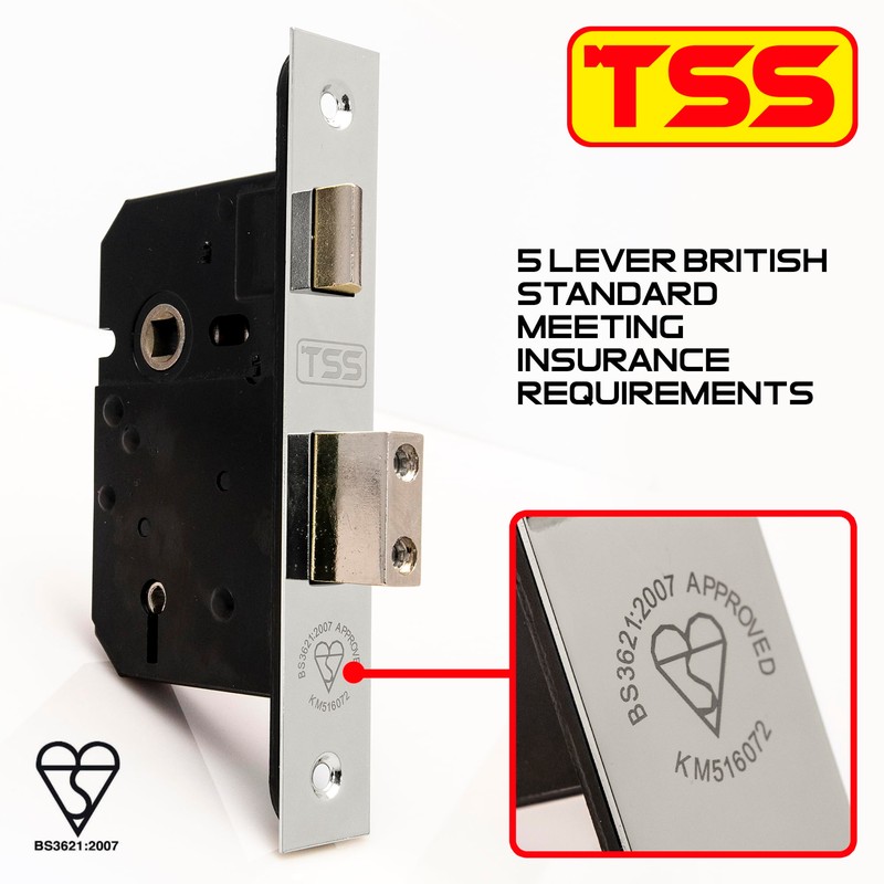 TSS British Standard Mortice Sash Lock Satin Chrome (Silver) 2.5"