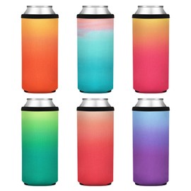 6 Pack Insulated Slim Can Cooler Sleeves, Sublimation Neoprene Iced Drink Holder for Cold Beer or Soda, 12oz Skinny Tall Beverage covers for Summer Parties, Wedding Supplies(Gradient Set)