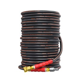 Heliwoo Pressure Washer Hose 100FT, 3/8" for Cold & Hot Water (Up to 140℉) 4800 PSI Kink Resistant Industrial Grade Steel Wire Braided QC Ends with 2 M22-14mm to 3/8" Adapters