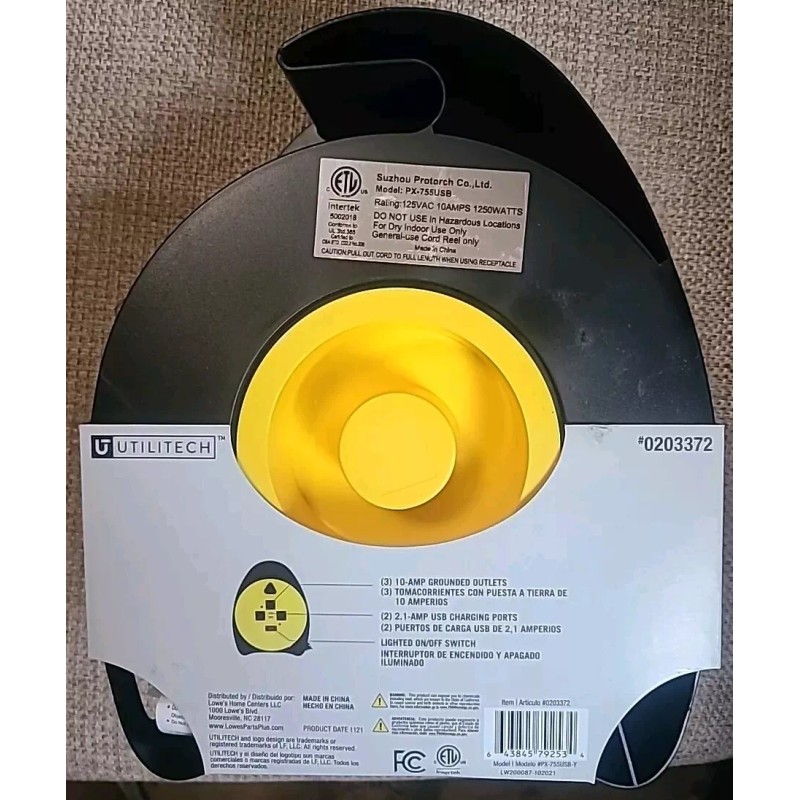 Utilitech NEW Extension Cord Reel 20' Cord Hand Wind Retractable