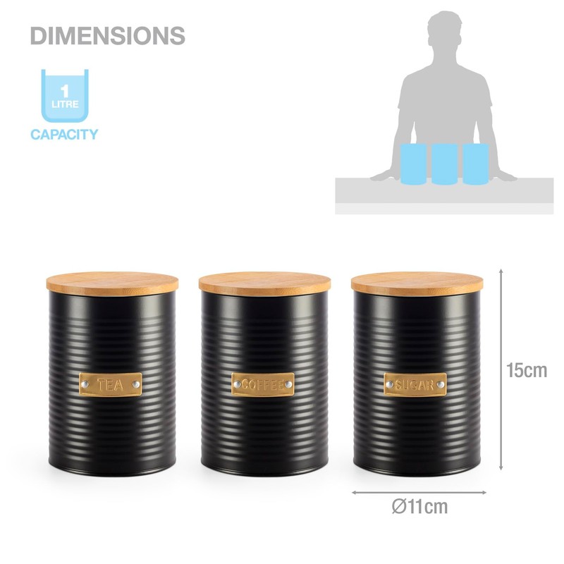 EHC Set of 3 Tea, Coffee & Sugar Airtight Kitchen