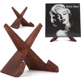 OLPDDZ Wooden Vinyl Record Stand 2 Pack - Handcrafted Solid Wood Display Holder, 1-Second Assembly Retro Record Shelf for Turntable, Tablet & Collectibles (Rustic Brown)