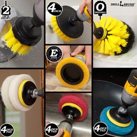 Drillbrush Rotary Brush Kit - Drill Brush Scrub Pads - Shower Scrubbing Brushes for Cordless Drill - Tile Cleaner Drill Attachment Commercial Scouring Pad Cleaning Kit - All Purpose Bathroom Scrubbers