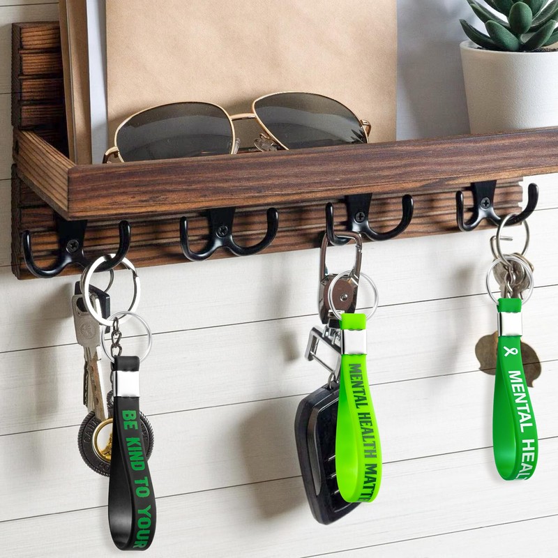 WATINC Awareness Silicone Keychains - 48Pcs Green Ribbons Awareness Stretch