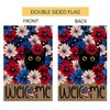 BLKWHT 4th of July Floral Cat Garden Flag 12x18 Vertical