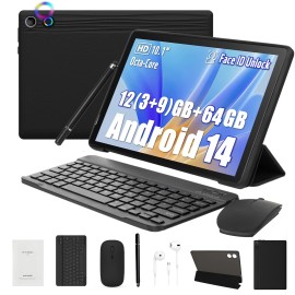Jeazans 10.1" Android 14 Octa-Core Tablet 12GB+64GB With Keyboard/Mouse Touchscreen