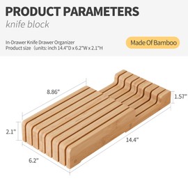 Bamboo Knife Block and In-Drawer Storage, Display Stand and Organizer, Holds Up To 7 Knives(Not Included)
