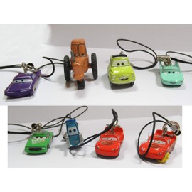 Gashapon – Complete Set of 8 Mini Figures Cars Luigi Lightning Ramone Danglers Shoelaces – Multicoloured – 4 cm