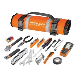 Tools-2-Go Tool 83 Piece Set with Roll-Up Pouch, Wrenches, Pliers, Work Light, Sockets, and Bits for Motorcycle, Car, Truck, ATV - 240119