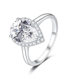 METYNOOM Sterling Silver Pear-shaped 8x12mm Moissanite Ring Multi-pair Stone Engagement Ring (6)