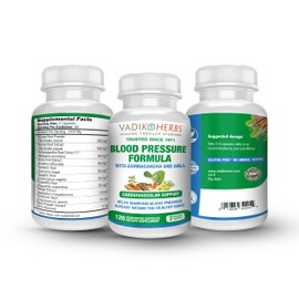 Vadik Herbs Blood Pressure Formula with Ashwagandha and Amla | Supports Normal Cardiovascular & Circulatory Health -Vitamins & Herbs Support Normal Heart Health | 120 vegetarian capsules |