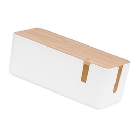 Angoily Bamboo Lid Power Charging Data Cable Storage Box Cable Management Wire Organizer Wire Management Storage Boxes Lids