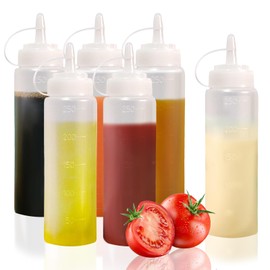YOIYINI 6Pcs Condiment Squeeze Bottles,8oz Sauce Dispenser with Label Stickers,Squirt Bottles for Liquids,Sauce Bottles Squeeze for Oil,Ketchup,Syrup,BBQ Sauce,Dressing