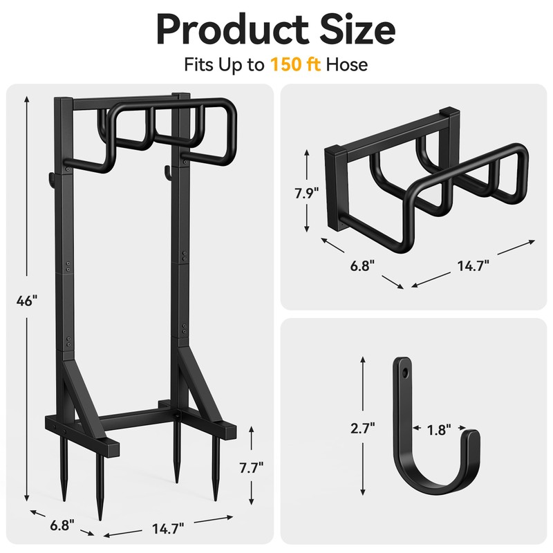 Garden Hose Holder Stand, Freestanding Heavy Duty Metal Hose Holder