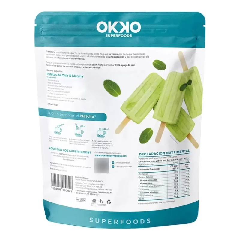 Té Verde Orgánico Matcha Okko Superfoods 454g