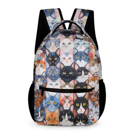 GNEW Cat Backpack for Girls, Girls Backpacks for Kids, Cute Colorful Kitty Cat Bookbag, Funny Animal Pattern Kids Backpack, Large Capacity Middle Schoolbag Elementary Student Bookbag, 16 Inch