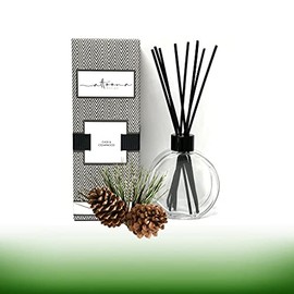 Altoona Reed Diffuser Glass Bottle 5oz of Scented Essential Oil Black and White Comes in Gift Box Cade and Cedarwood, Clear