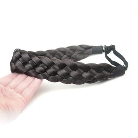 BOBIYA 5 Strands Synthetic Hair Braided Headband Classic Chunky Wide Braided Braids Elastic Stretch Hairpiece for Women Girls (Dark Brown)