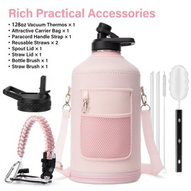 DYSANKY 1 Gallon Water Bottle Insulated | Thickened Stainless Steel Vacuum Metal Water Jug | Portable Sports Large for Gym and Hiking with Straw, Carrier Bag, Handle Strap | BPA-Free 128 oz