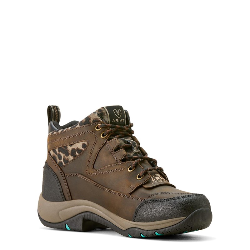 ARIAT Women's Terrain Waterproof Boot, Chocolate/Camo Leopard, 6.5