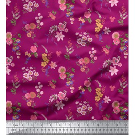 Soimoi Floral Print 44 inches Wide Pure Silk Fabric 20 GSM Dressmaking Material by The Yard - Magenta